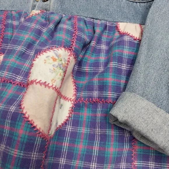 3758 Size 1XL Upcycled Cabin Creek Jean Tunic In Purple and Red Quilt Trim. - Picture 3 of 8